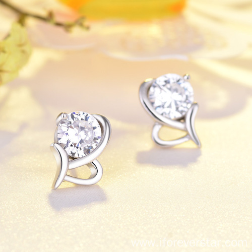 2022 Sterling Silver Heart Charm 925 Stud Earrings